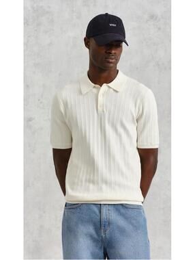 Wax London Men’s Naples Polo Vertical Knit Ecru Size S $165